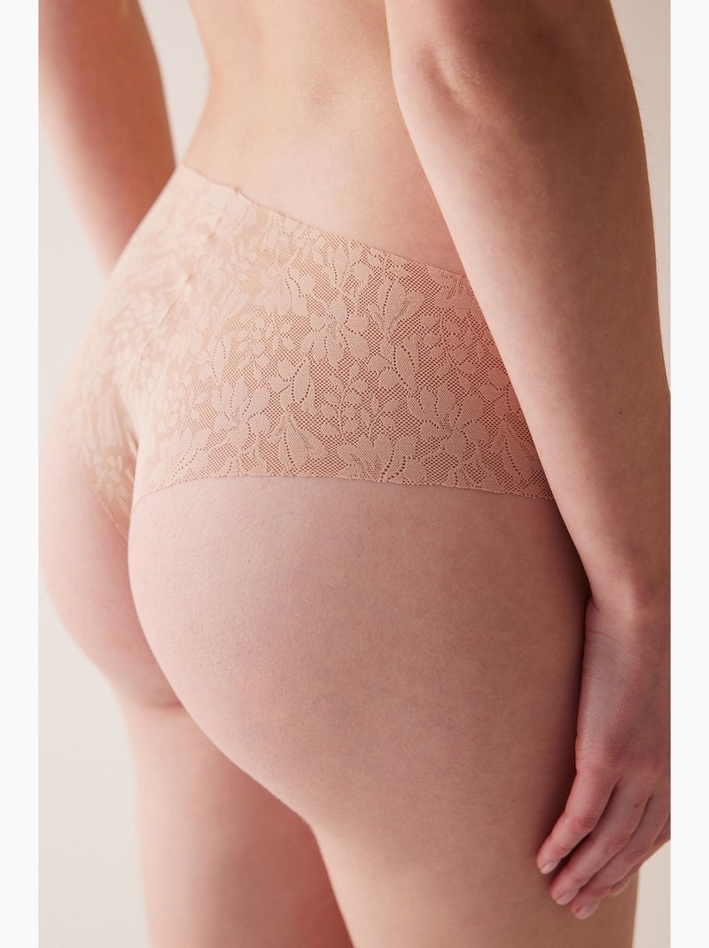 Shorty onzichtbaar van kant met lasersnede penti Klei-beige - Kiabi