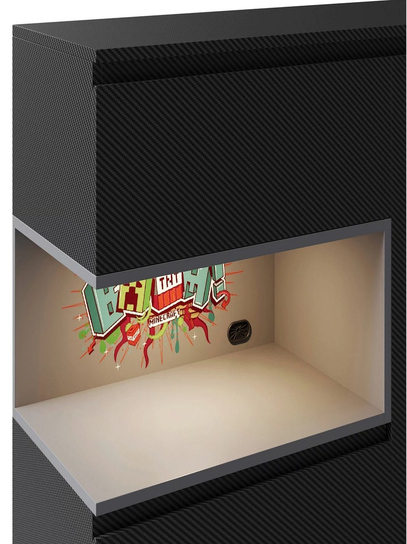 Sideboard 5 tiroirs et compartiment ouvert avec LED 'Roba' - Minecraft Noir Multicolore - Kiabi