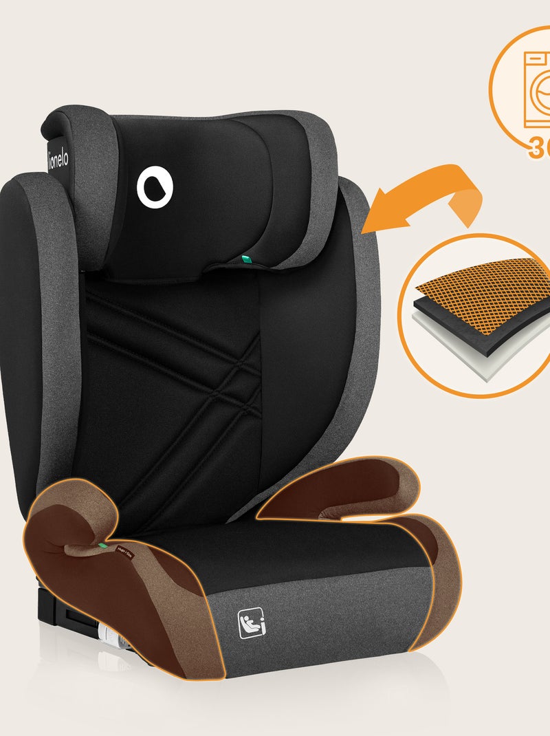 Siège auto 100-150cm LIONELO Hugo i-Size - ISOFIX - Groupe 2/3 - Appui-tête à mémoire de forme Noir Gris - Kiabi