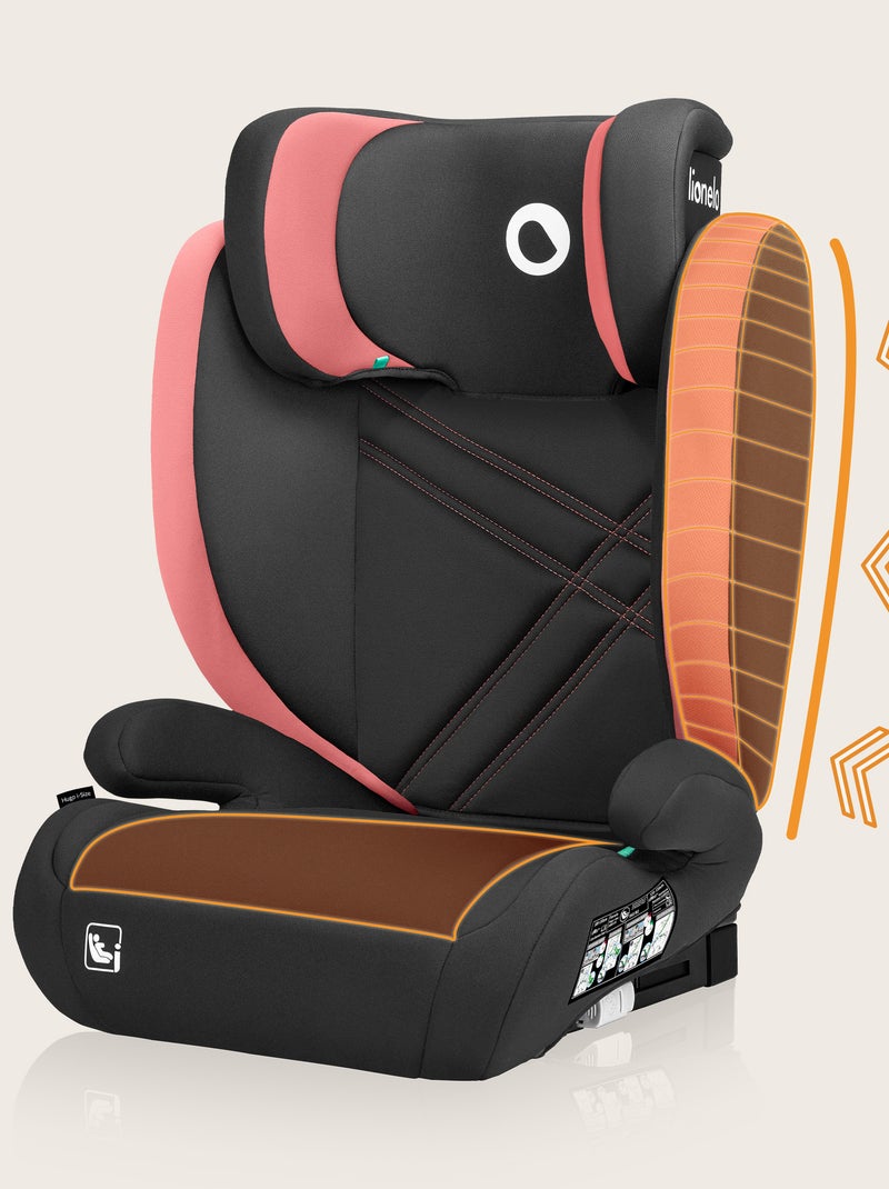 Siège auto 100-150cm LIONELO Hugo i-Size - ISOFIX - Groupe 2/3 - Appui-tête à mémoire de forme Noir Rose - Kiabi