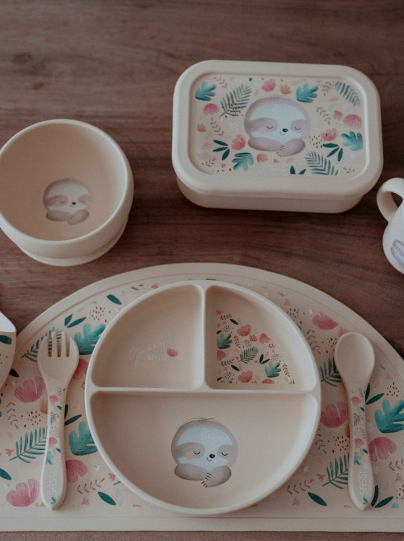 Siliconen beker met handvatten en rietje - dieren Beige - Kiabi