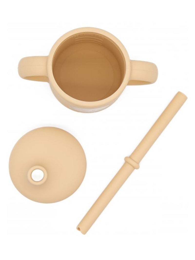 Siliconen beker met handvatten en rietje - dieren Beige - Kiabi