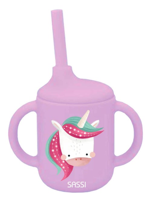 Siliconen beker met handvatten en rietje - dieren - Kiabi