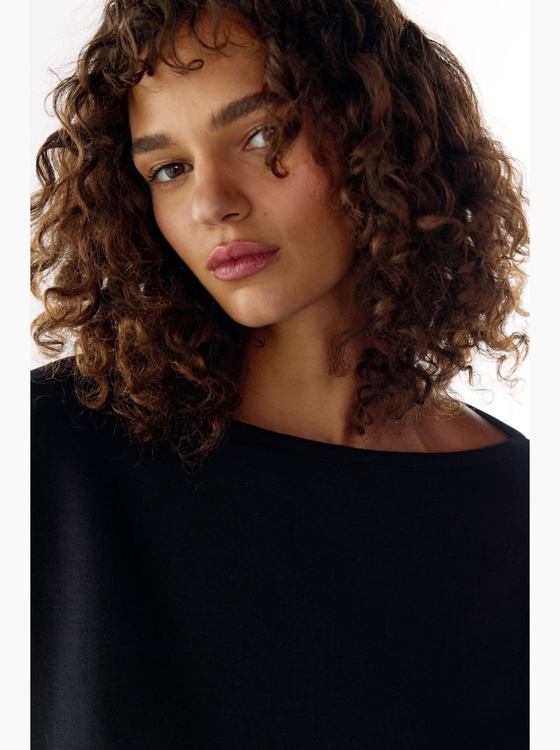 Silky touch top met lange mouwen penti Zwart - Kiabi