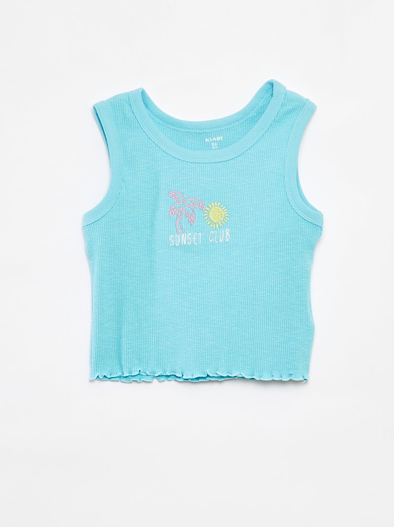 Singlet met ribbeltextuur en borduursel BLAUW - Kiabi