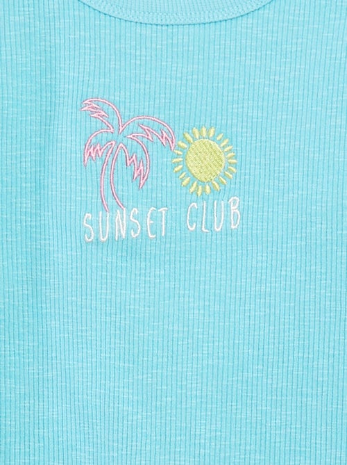 Singlet met ribbeltextuur en borduursel - Kiabi