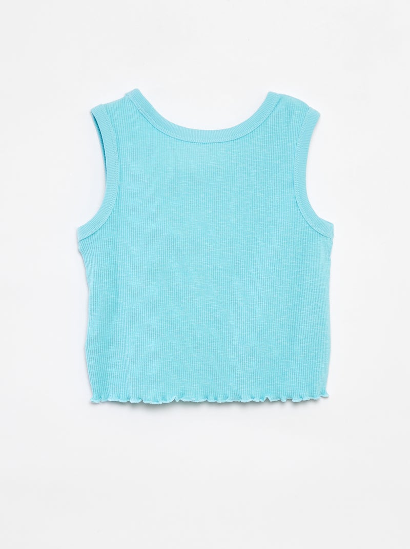 Singlet met ribbeltextuur en borduursel BLAUW - Kiabi