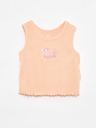 Singlet met ribbeltextuur en borduursel