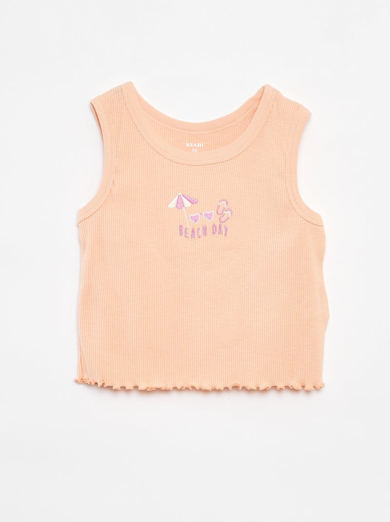 Singlet met ribbeltextuur en borduursel ORANJE - Kiabi