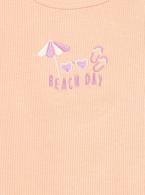 Singlet met ribbeltextuur en borduursel - Kiabi