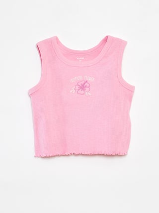 Singlet met ribbeltextuur en borduursel