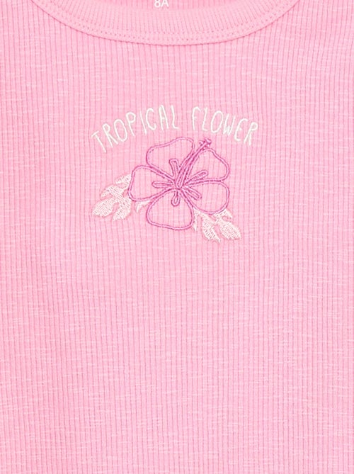 Singlet met ribbeltextuur en borduursel - Kiabi