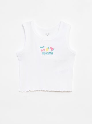 Singlet met ribbeltextuur en borduursel