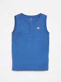 Singlet met ribbeltextuur en geknoopte kraag BLAUW - Kiabi