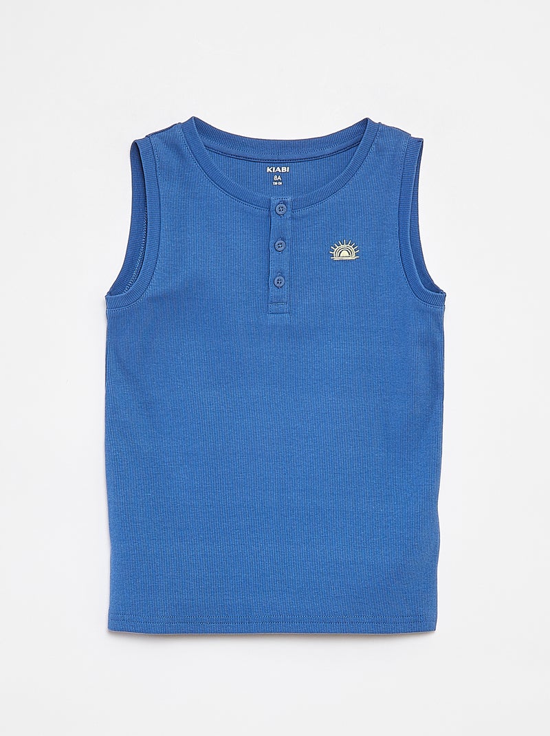 Singlet met ribbeltextuur en geknoopte kraag BLAUW - Kiabi