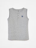 Singlet met ribbeltextuur en geknoopte kraag GRIJS - Kiabi