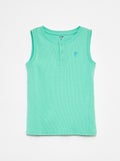 Singlet met ribbeltextuur en geknoopte kraag GROEN - Kiabi