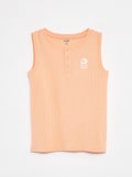 Singlet met ribbeltextuur en geknoopte kraag ORANJE - Kiabi