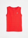 Singlet met ribbeltextuur en geknoopte kraag ROOD - Kiabi