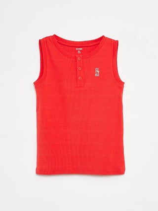 Singlet met ribbeltextuur en geknoopte kraag