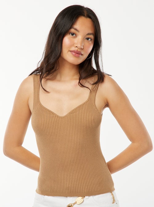 Singlet met ribbeltextuur en hartvormige halslijn - Kiabi