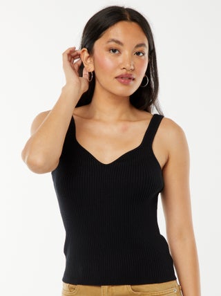 Singlet met ribbeltextuur en hartvormige halslijn