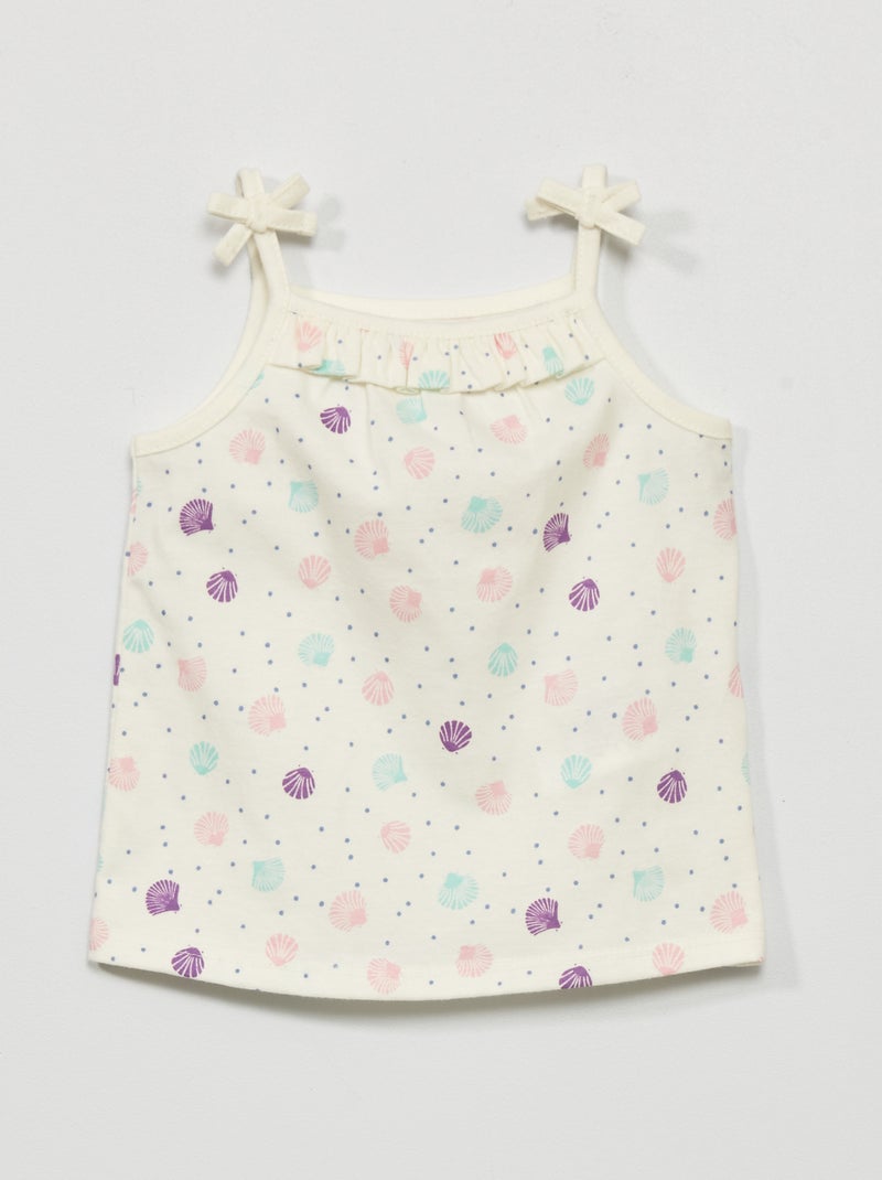 Singlet met smalle bandjes en schelpenprint WIT - Kiabi