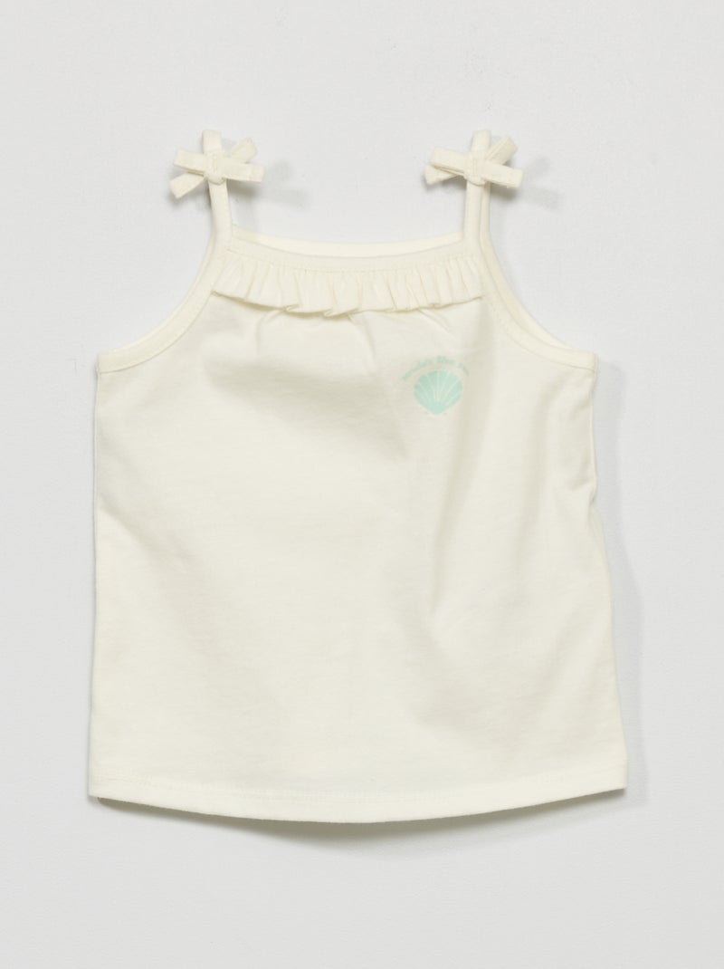 Singlet met smalle bandjes en schelpenprint WIT - Kiabi