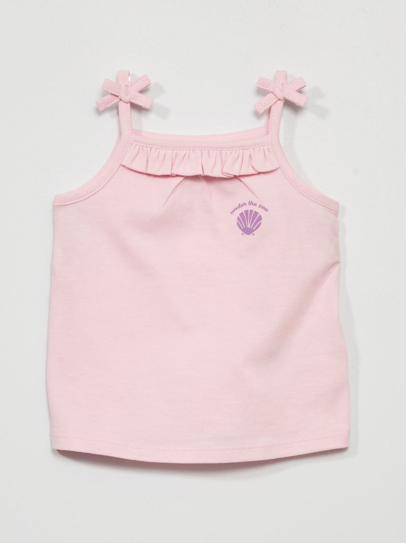 Singlet met smalle bandjes en schelpenprint WIT - Kiabi