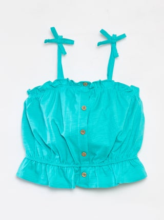 Singlet met spaghettibandjes en ruches