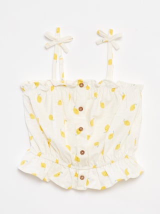 Singlet met spaghettibandjes en ruches