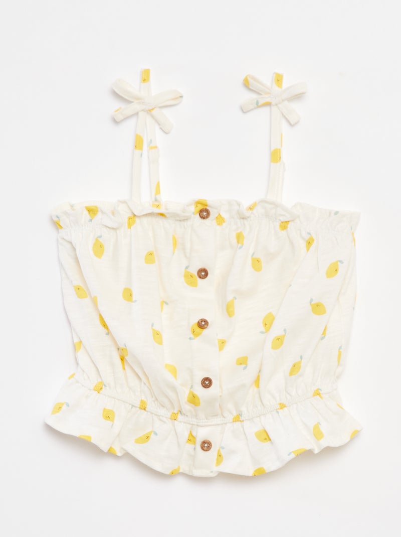 Singlet met spaghettibandjes en ruches WIT - Kiabi