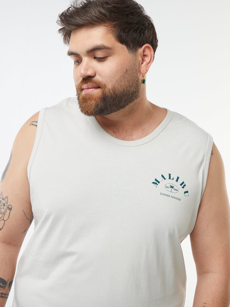 Singlet van jersey met recto/verso-print Biege - Kiabi