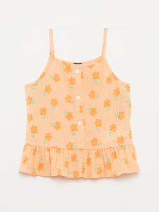 Singlet van kreukeltricot met smalle schouderbandjes