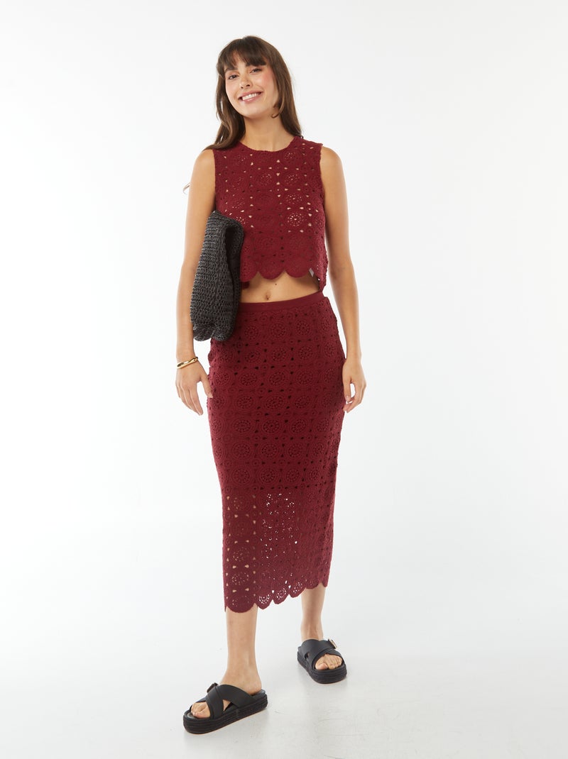 Singlet van macramé in haltermodel Rood - Kiabi