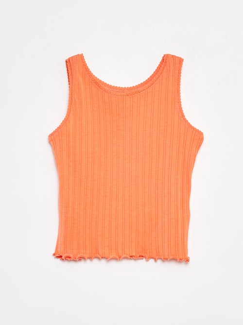 Singlet van ribstof met kant - Kiabi