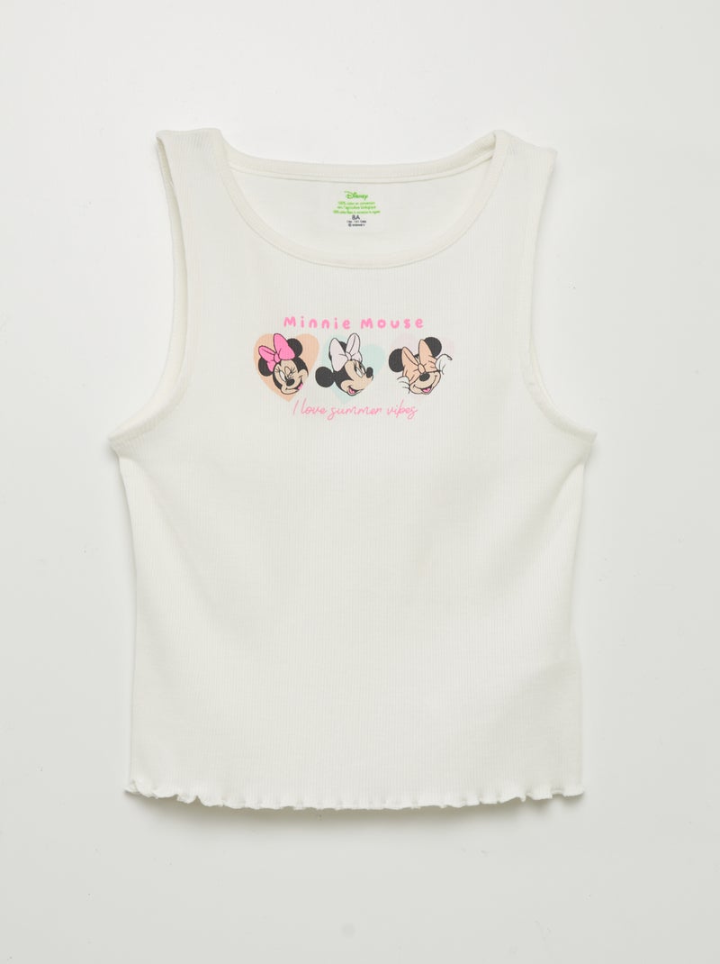 Singlet van ribtricot met Minnie-print en ruches langs de boordjes WIT - Kiabi