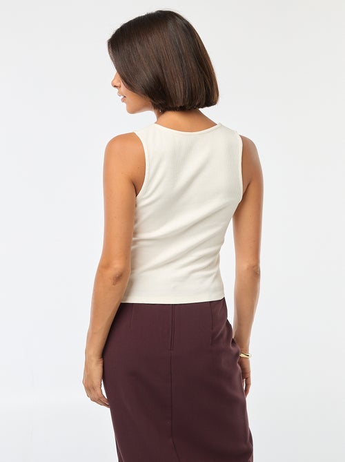 Singlet van ribtricot met sierdetail met goudkleurige knoop - Kiabi