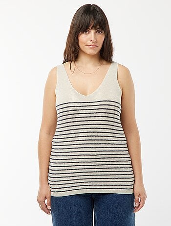Singlet van tricot met strepenmotief en pailletten