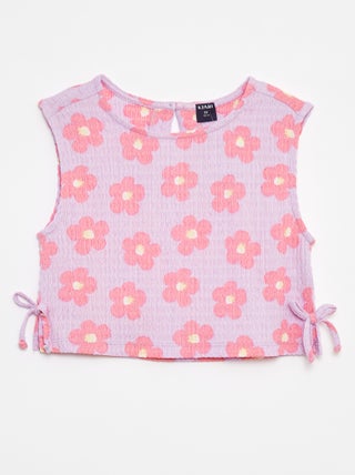 Singlet van tricot met wafeltextuur en motiefje