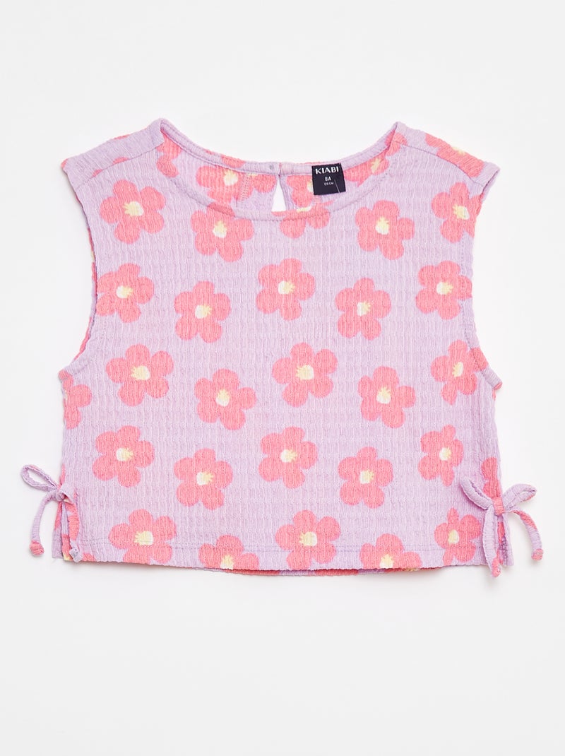 Singlet van tricot met wafeltextuur en motiefje Paars - Kiabi