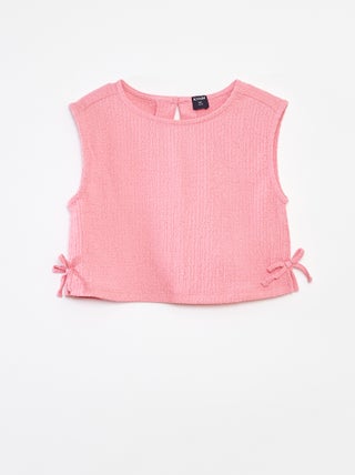 Singlet van tricot met wafeltextuur en motiefje