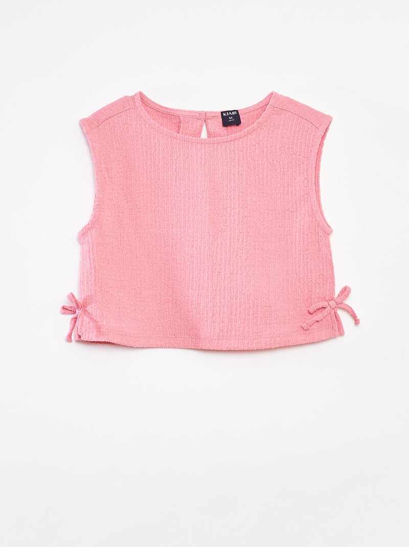 Singlet van tricot met wafeltextuur en motiefje Rose - Kiabi
