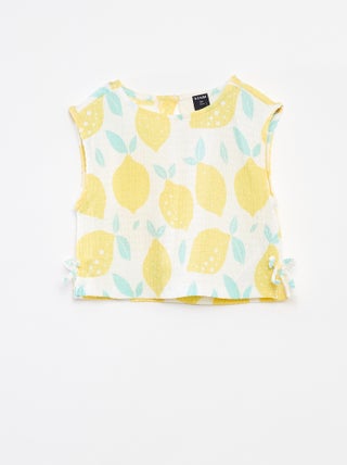 Singlet van tricot met wafeltextuur en motiefje