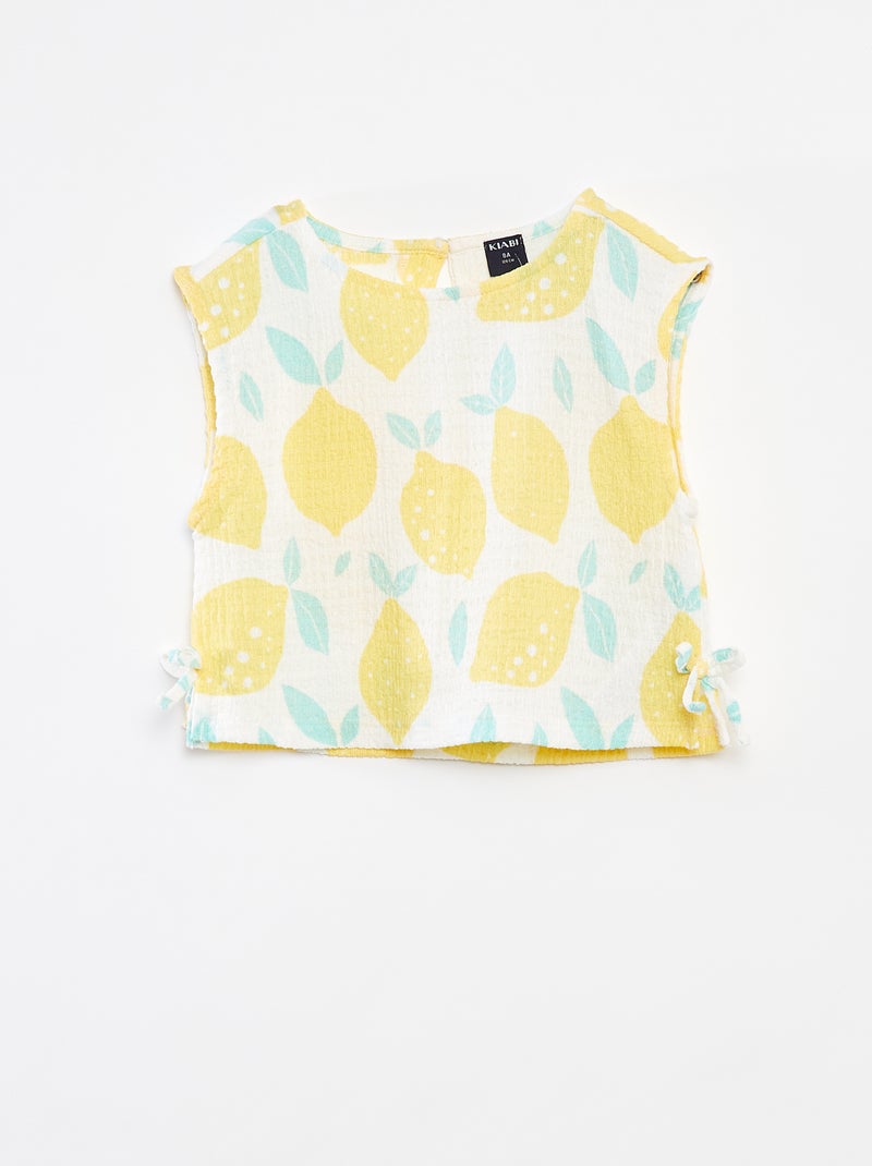 Singlet van tricot met wafeltextuur en motiefje Wit - Kiabi