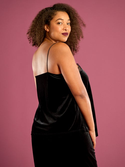 Singlet van velours met kanten boordje - Kiabi