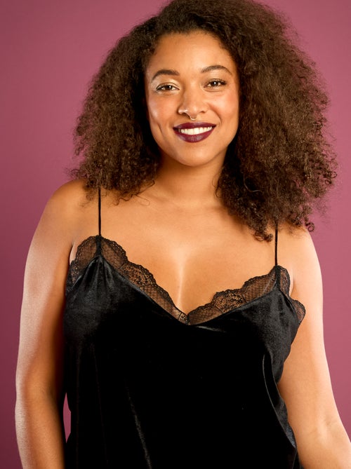 Singlet van velours met kanten boordje - Kiabi