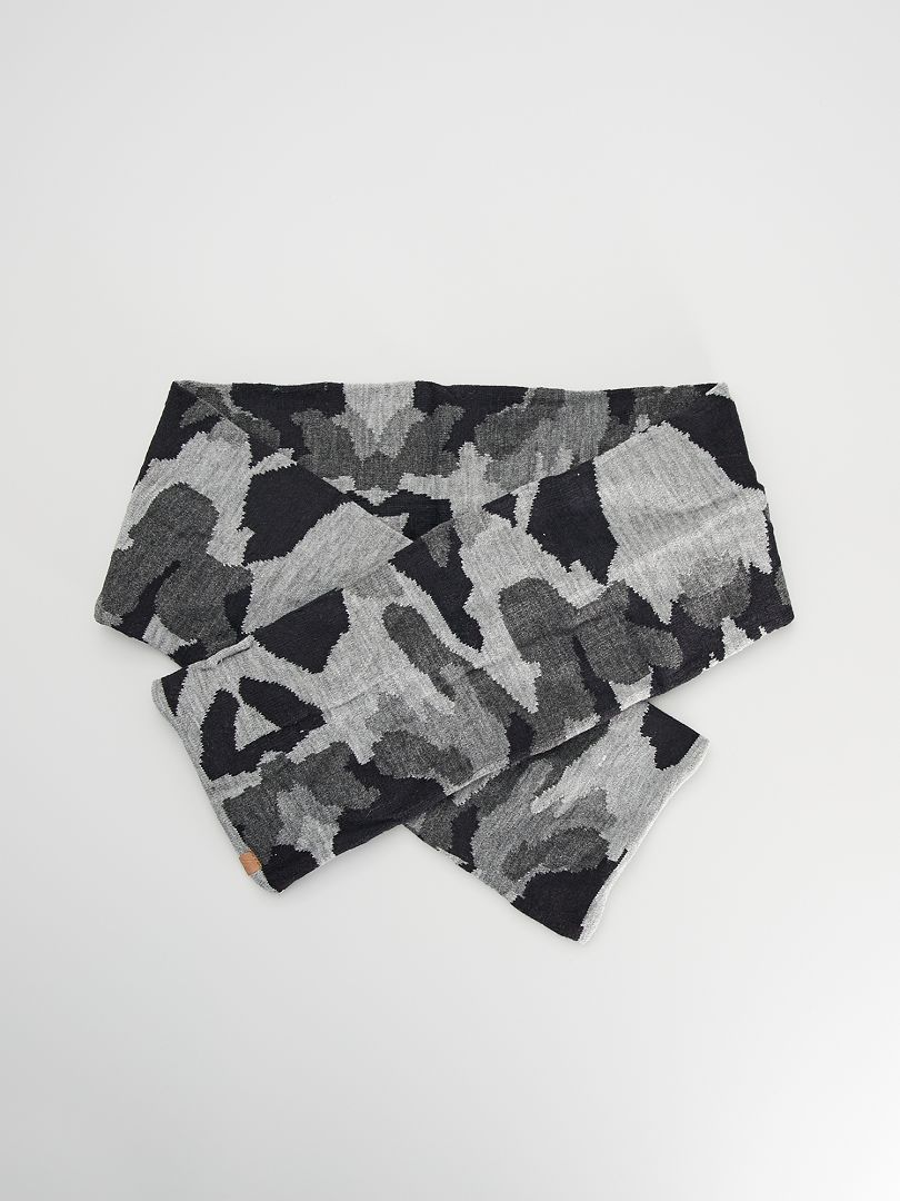 Sjaal met camouflageprint zwart / grijs - Kiabi