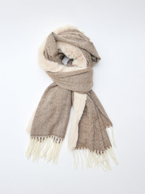 Sjaal met visgraatmotief en voering met pluchen effect - Kiabi