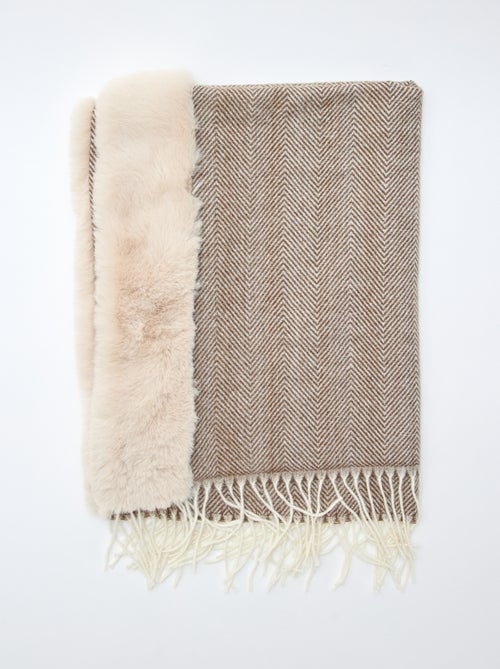 Sjaal met visgraatmotief en voering met pluchen effect - Kiabi